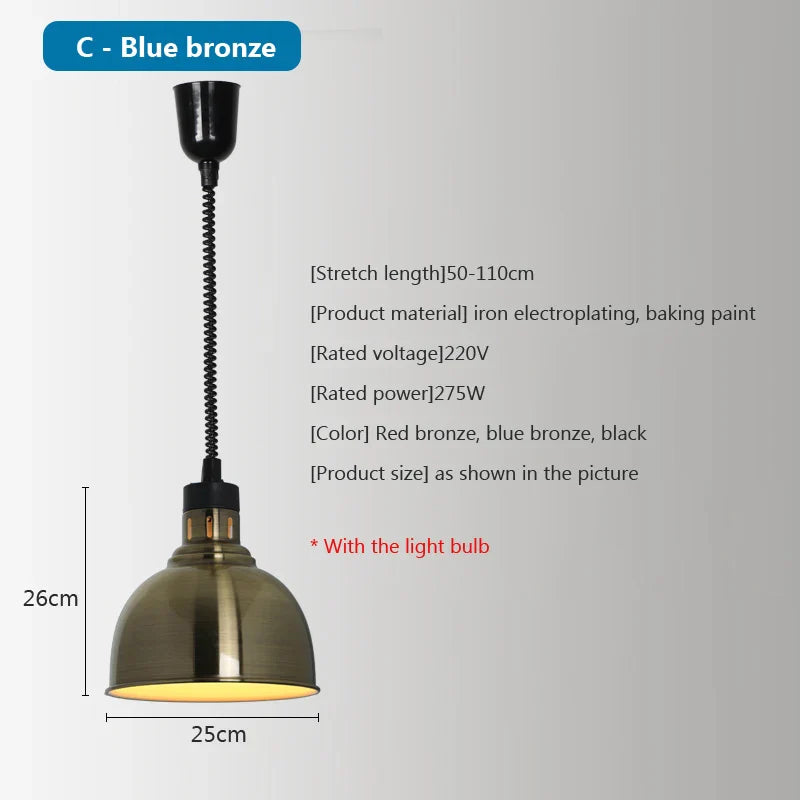Afralia™ Food Warming Pendant Light 275W - Restaurant Kitchen Buffet Barbecue Heat Preservation