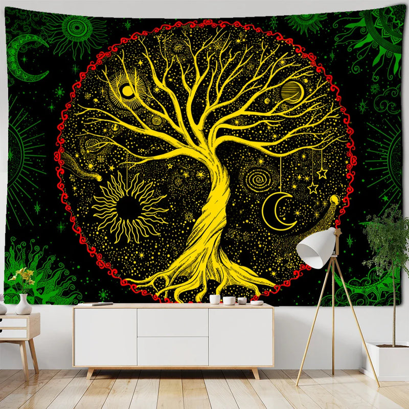 Afralia™ Tree of Life Tapestry Wall Hanging - Psychedelic Hippie Mandala Home Decor