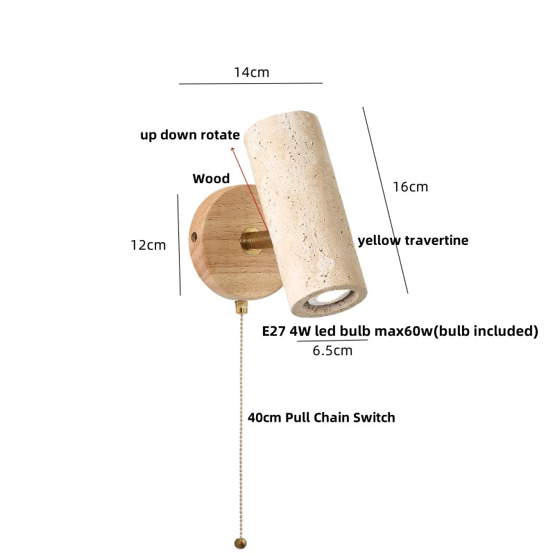 Afralia™ Nordic Modern Rotate LED Wall Lights Yellow Travertine Stone Wood Applique Murale