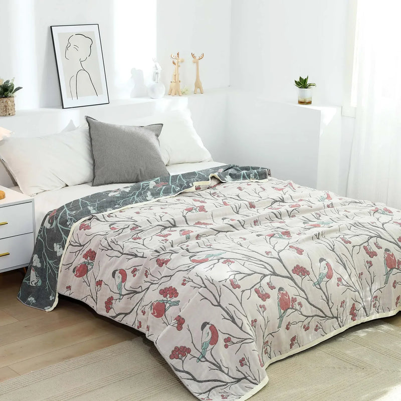 Afralia™ 100% Cotton Gauze Summer Blanket - Soft Floral Throws for Sofa and Bed