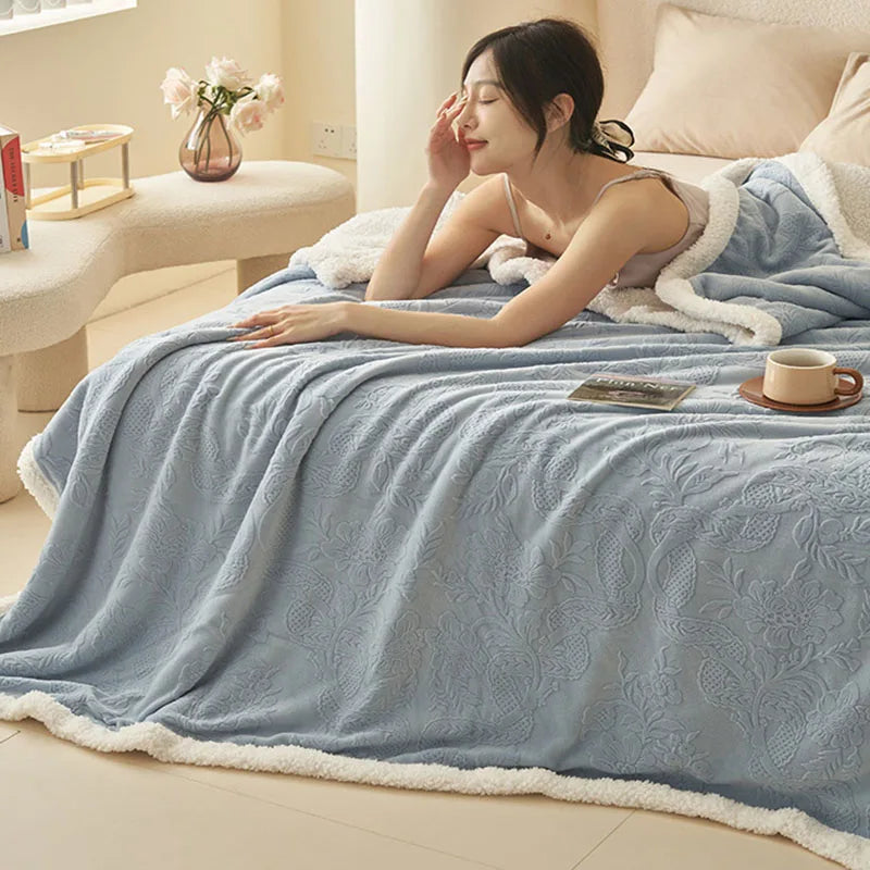 Afralia™ Winter 3D Carved Milk Velvet Blanket for Sofa - Soft Warm Nap Quilt