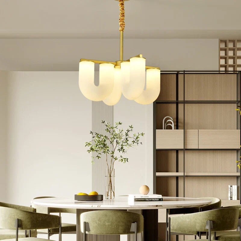 Afralia™ LED U-shaped Acrylic Pendant Lights in Gold Metal for Parlor, Dining Room, Kitchen