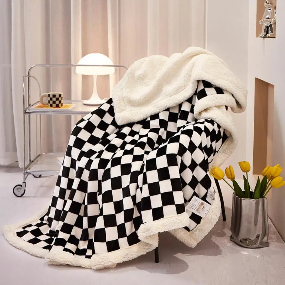 Afralia™ Checkerboard Lamb Fleece Blanket: Soft & Stylish Printed Cover Collection