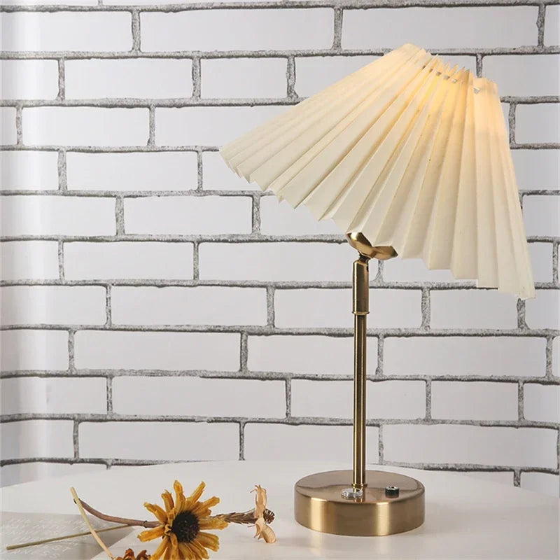 Afralia™ Adjustable Pleated Table Lamp Nordic Retro LED Desk Light for Living Room Bedroom