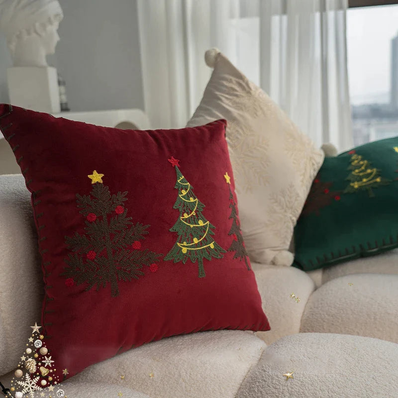 Afralia™ Christmas Cartoon Embroidered Pillow Cover Set for Festive Home Decor