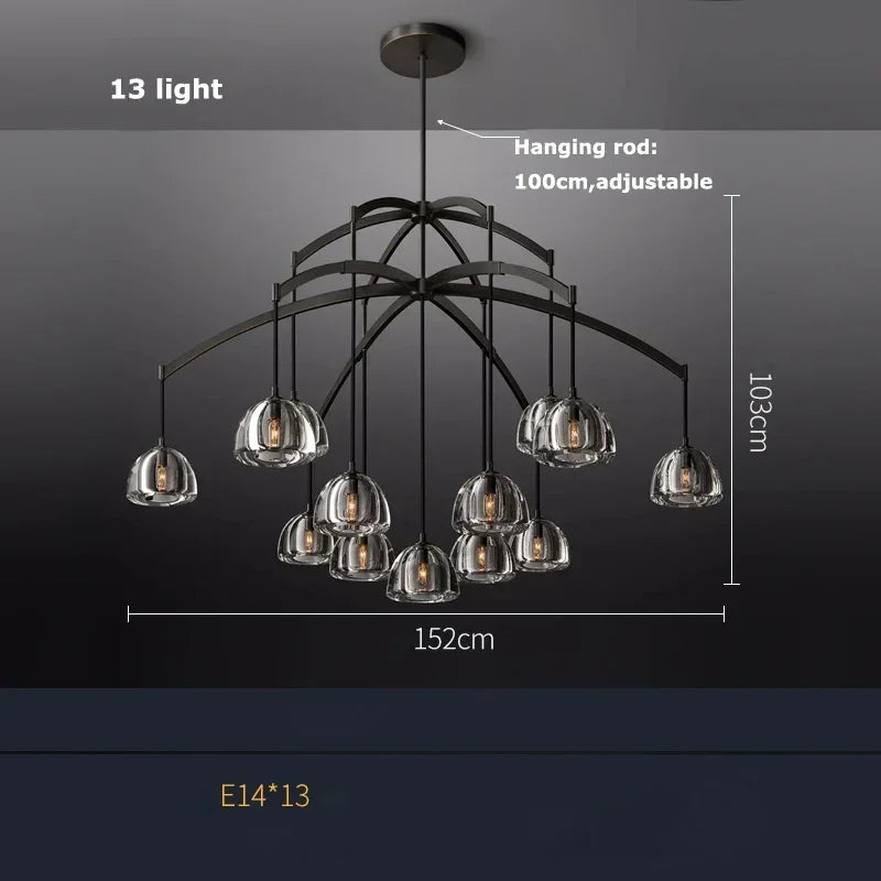 Afralia™ Black Brass Retro Crystal Copper LED Ceiling Pendant for Home Lighting