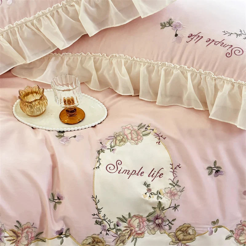 Afralia™ Flowers Lace Ruffles Princess Wedding Bedding Set 1000TC Egyptian Cotton Collection