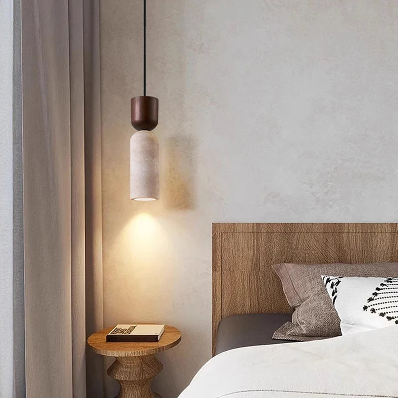 Afralia™ Vintage Wood Yellow Travertine LED Pendant Lamp: Wabi Sabi Design for Home Decor