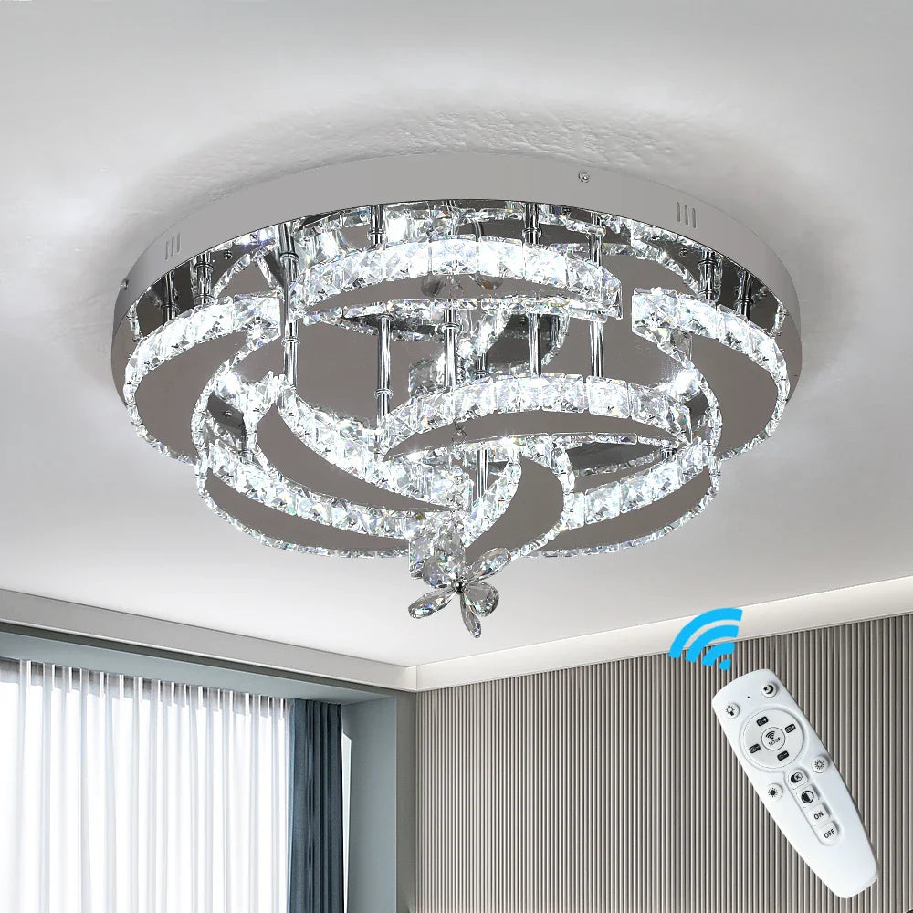 Afralia™ Luxury Crystal LED Chandelier Ceiling Lamp for Living Dining Room