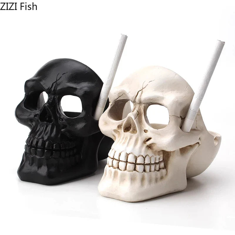 Afralia™ Creative Skull Ashtray - Halloween Decor & Smoking Accessory, Portable & Windproof Resin Craft Gift