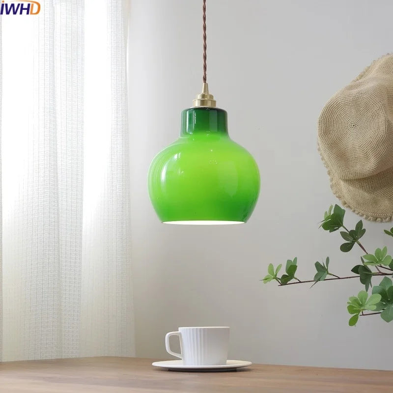 Afralia™ Green Glass LED Pendant Lights Modern Hanging Lamp Home Decor