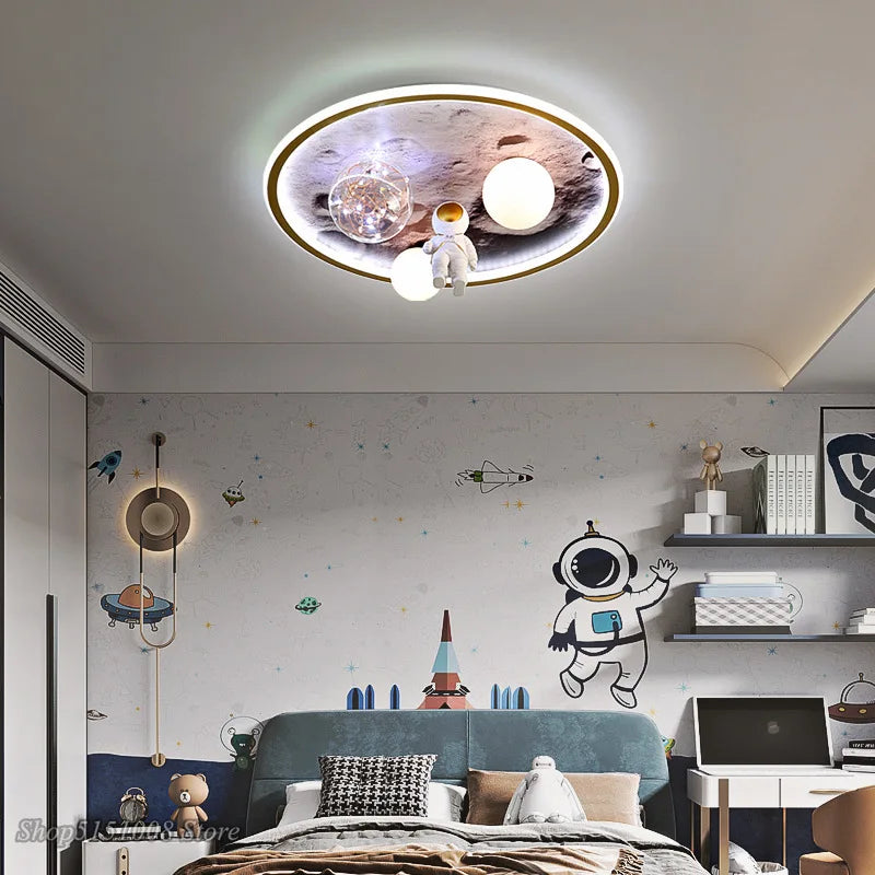 Afralia™ Astronaut LED Ceiling Light for Kids Bedroom Baby Room Boys Girls Luminaire