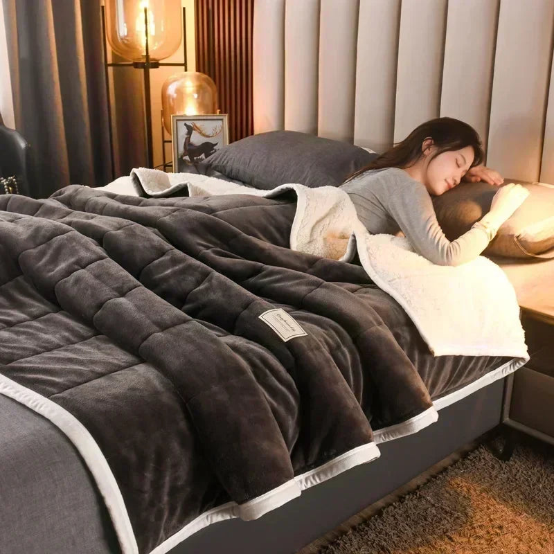 Afralia™ Cozy 3-Layer Coral Fleece Blanket for Winter Bedding