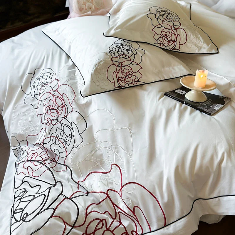 Afralia™ Rose Flowers Luxury Embroidery Bedding Set - 1000TC Egyptian Cotton 4Pcs