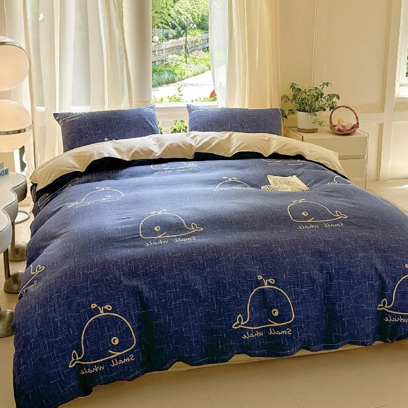 Afralia™ Summer Cartoon Printed Bedding Set for Students & Adults, Breathable Duvet Cover Kit