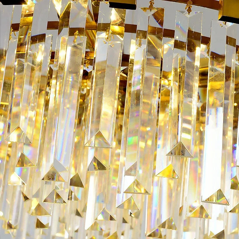 Afralia™ Golden Stainless Steel Crystal Chandelier: Modern Round LED Light for Dining Room