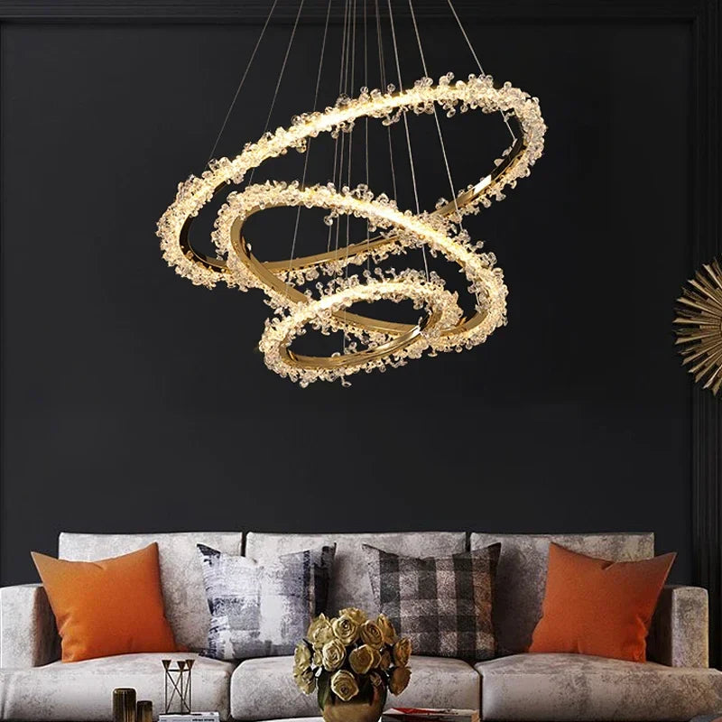 Afralia™ Golden Crystal LED Round Chandelier for Luxury Indoor Lighting