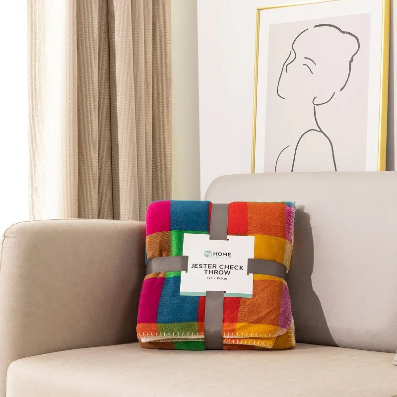 Afralia™ Checkered Coral Fleece Blanket: Thick, All-Season, Sofa Cover for Office & Home