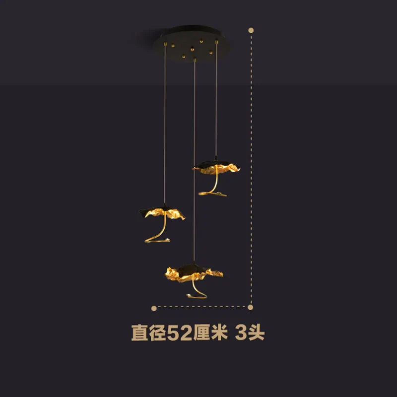 Afralia™ Lotus Staircase LED Chandelier - Multi-Head Copper Black Gold Hanging Lamp