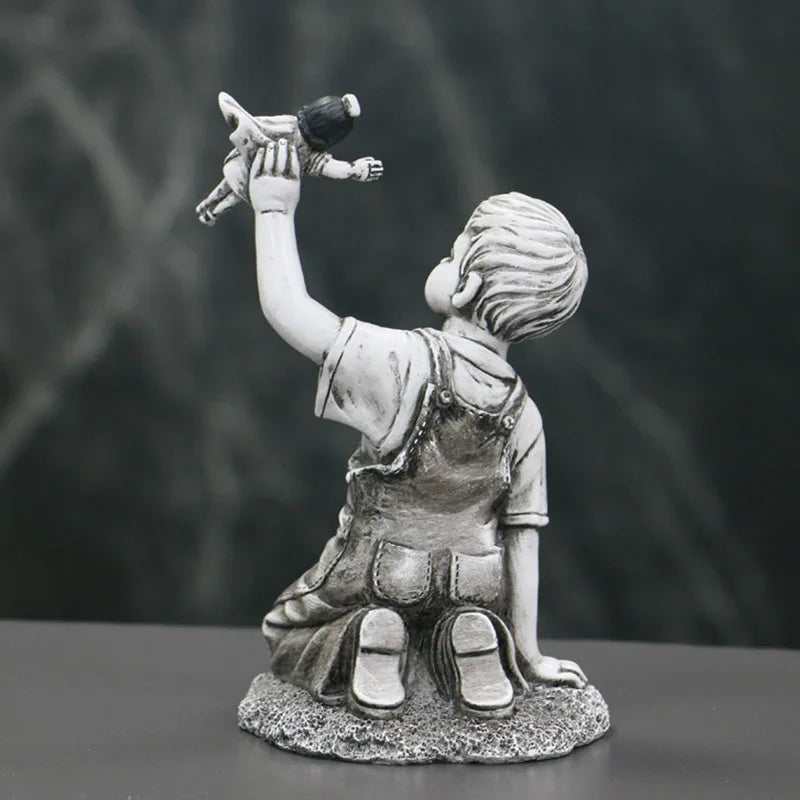 Afralia™ Banksy Sculpture Boy NHS Super Nurse Angel Figurines for Home Decor