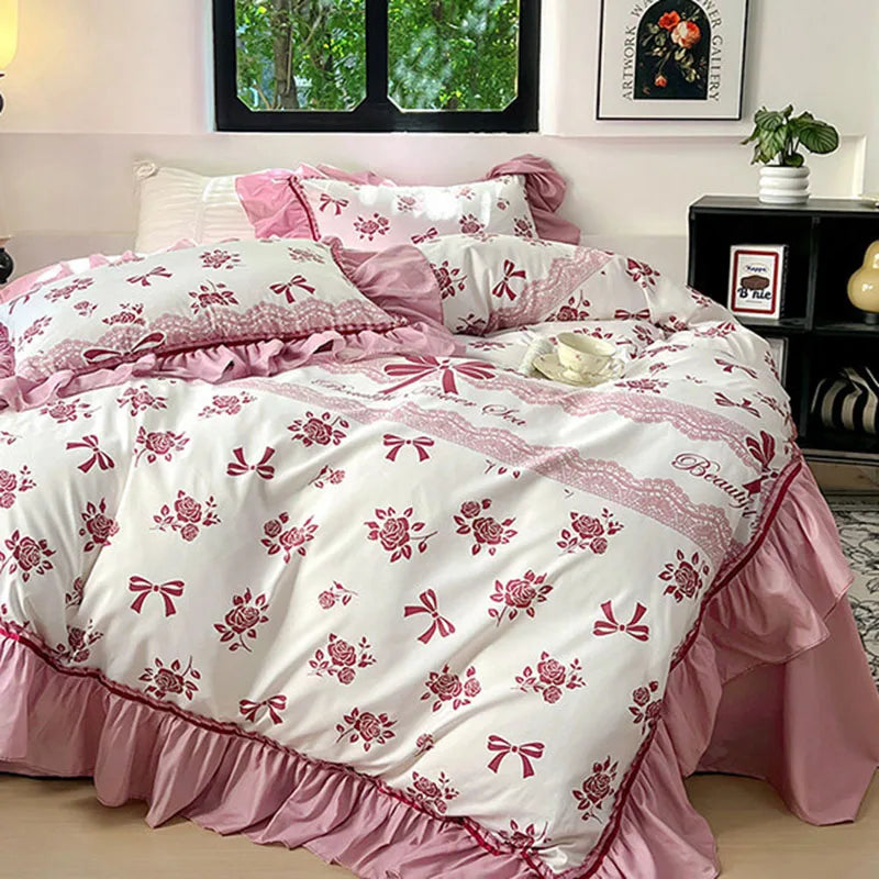 Afralia™ Lace Printed Duvet Cover Set - Elegant, Cozy Bedding for Single & Double Beds