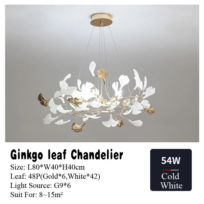 Afralia™ Nordic Ginkgo Leaf Chandelier LED Pendant Light for Living Dining Bedroom