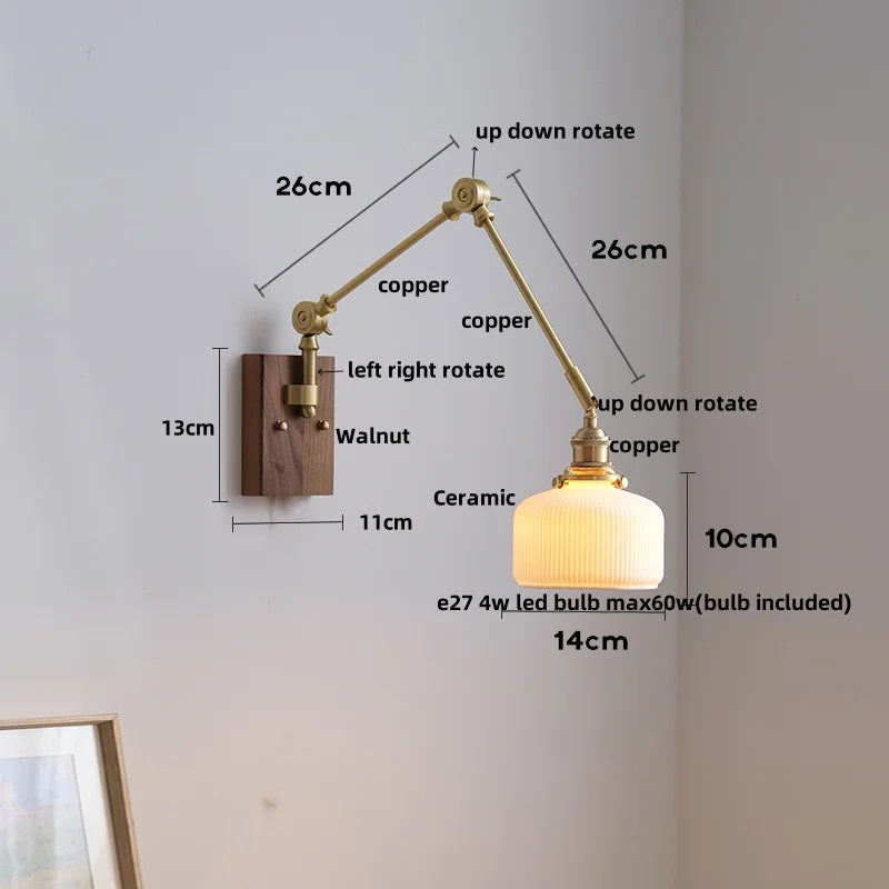 Afralia™ Wood LED Wall Sconce Pull Chain Switch Rotatable 2 Arms Stair Light