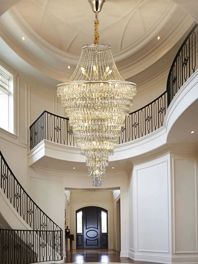 Afralia™ Luxe Golden Crystal Chandelier for Hotel Lobby, Living Room & Staircase
