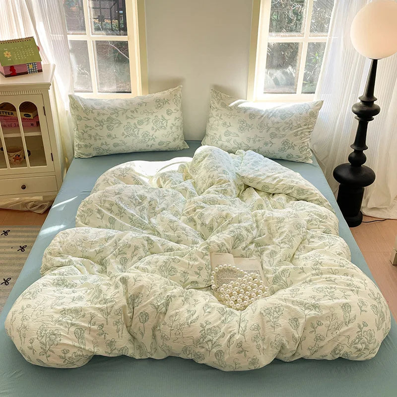 Afralia™ Cotton Flower Print Bedding Set - Romantic High-Density Comforter for Adults