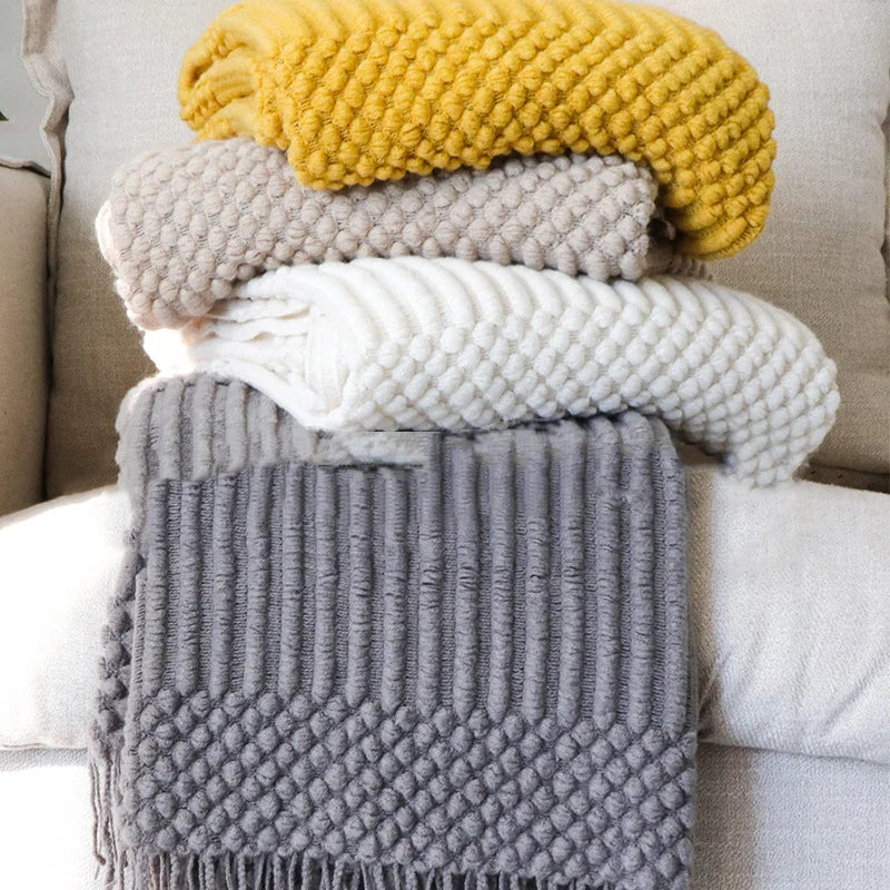 Afralia™ Chunky Knit Blanket with Tassels - Oversized Farmhouse Throw Bedspread