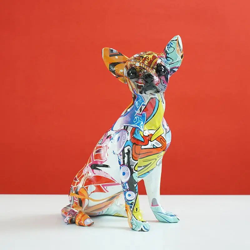 Afralia™ Chihuahua Dog Sculpture Resin Statue Pop Art Modern Home Decor