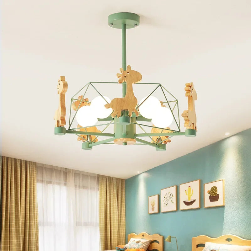 Afralia™ Fawn Macaron LED Chandelier for Children's Room - Modern Cartoon Pendant Light