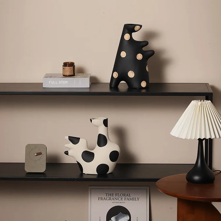 Afralia™ Polka Dot Geometric Vase: Handmade Ceramic Flowerpot Home Decor