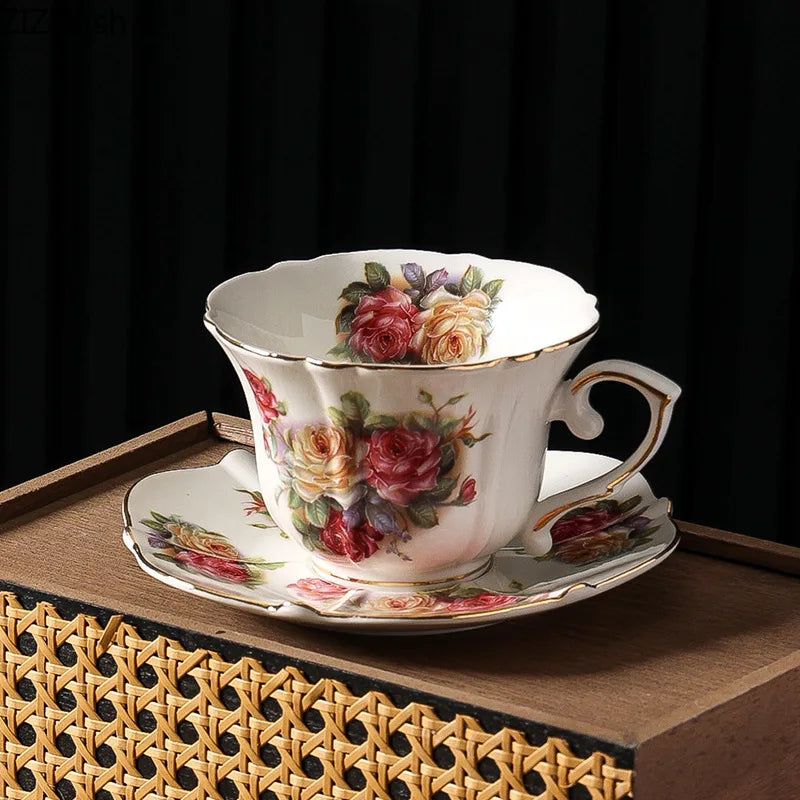 Afralia™ Rose Blooms Ceramic Cup & Saucer Set