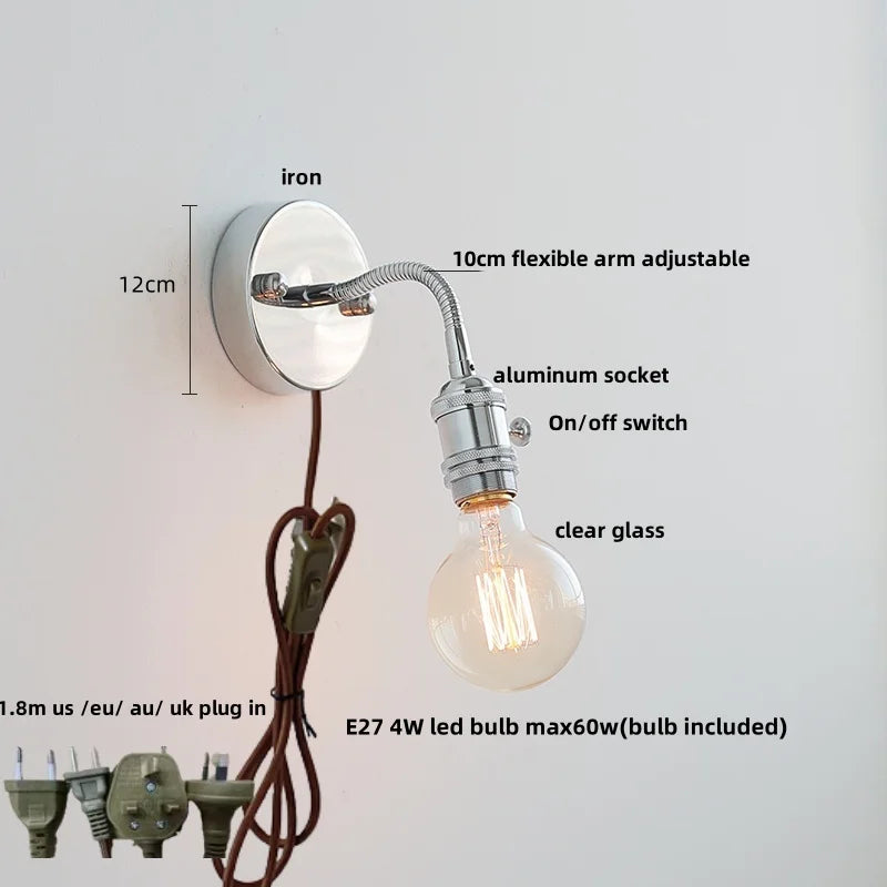 Afralia™ Adjustable Arm LED Wall Light Fixture with Pull Chain Switch, White Glass