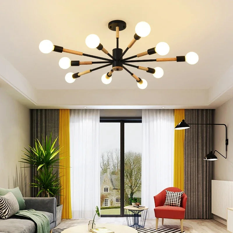 Afralia™ LED Ceiling Lights with Wooden Lampshades for Modern Livingroom and Bedroom