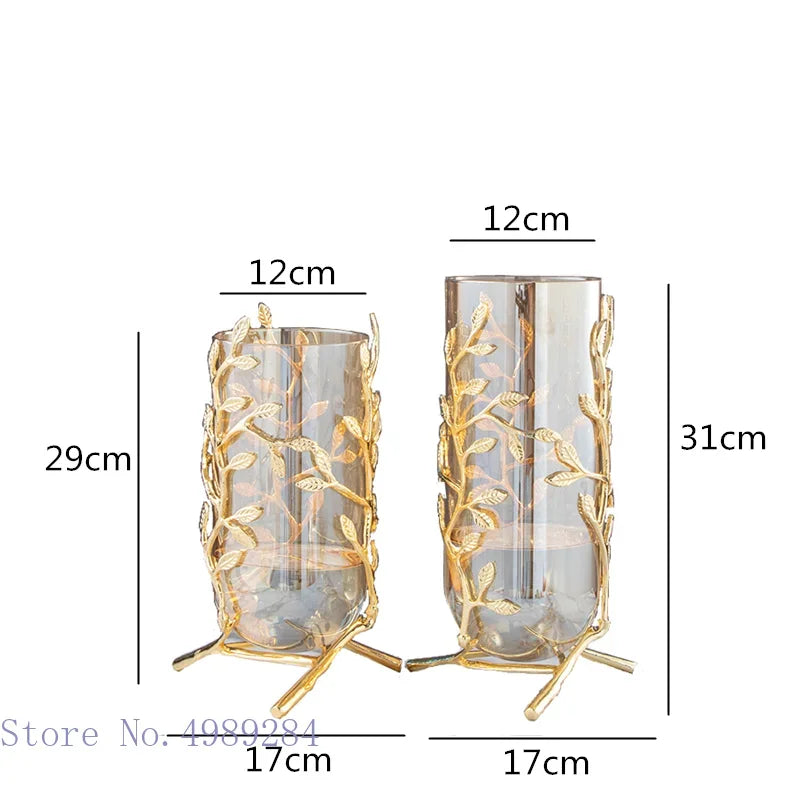 Afralia™ Gold Frame Glass Vase with Rattan Branches for Home Decor & Flower Arrangement