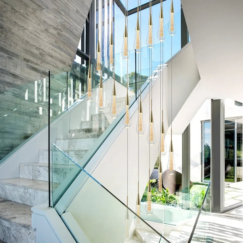 Afralia™ Luxury Crystal Chandelier LED Lights for Villa Duplex, Modern Rotating Stair Hanging Lamp