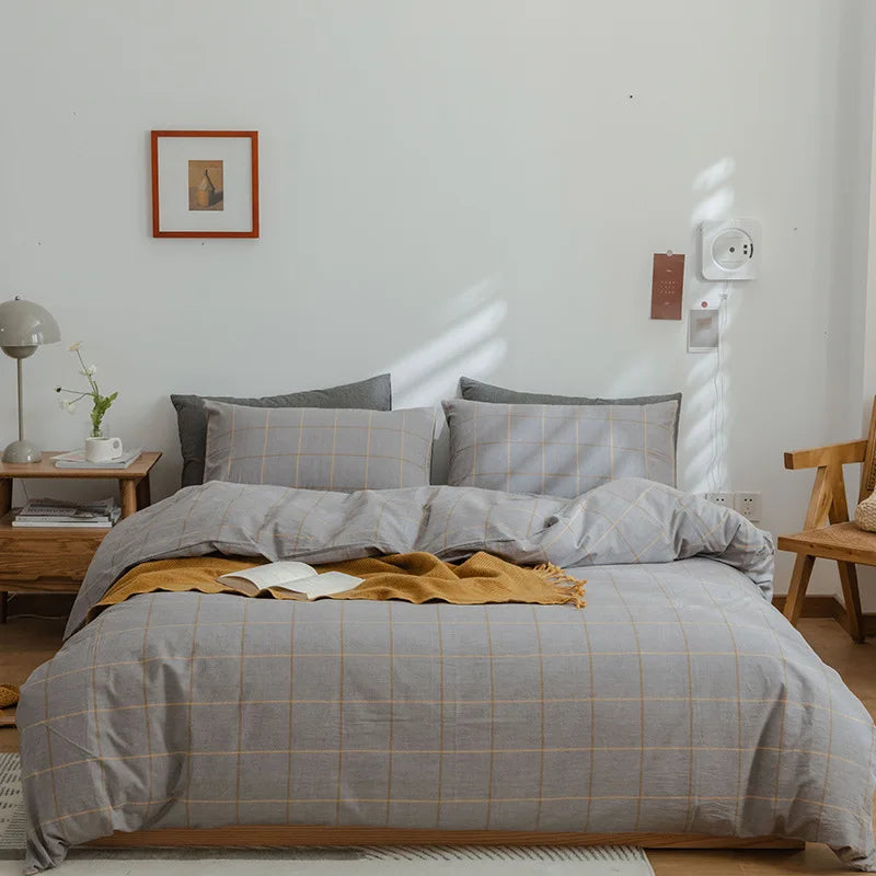 Afralia™ Pure Cotton Check Single Quilt Cover - Luxury Printed Duvet Queen - All Seasons