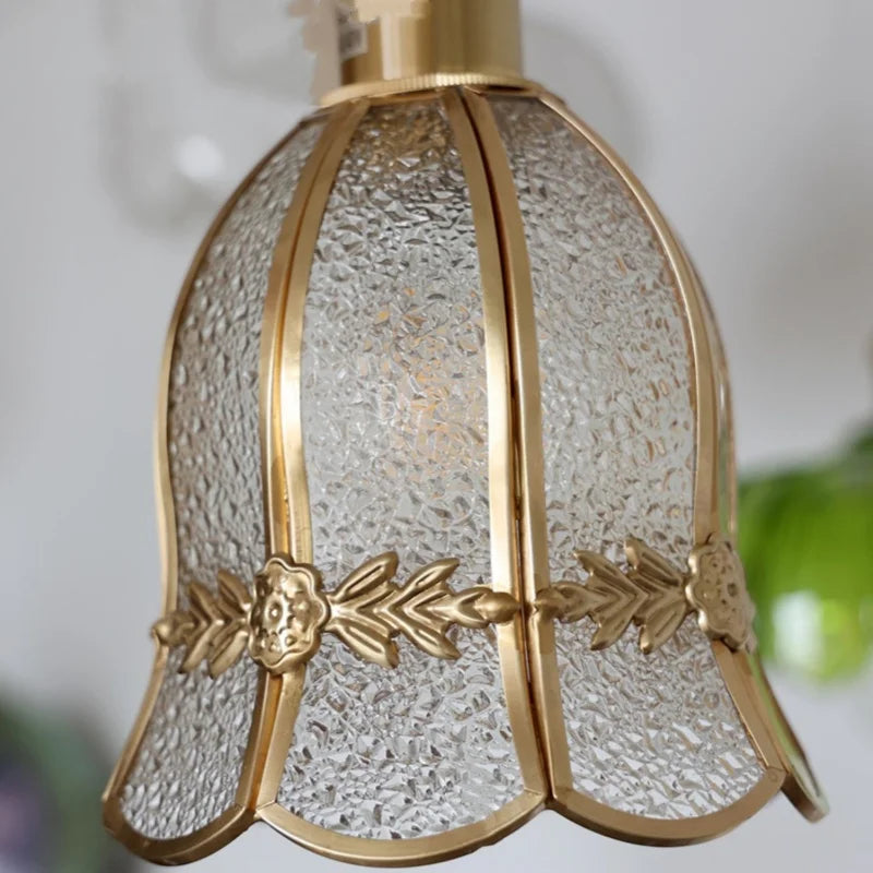 Afralia™ Walnut Wood LED Pendant Light Fixture Hand Stitched Glass Hang Lamp