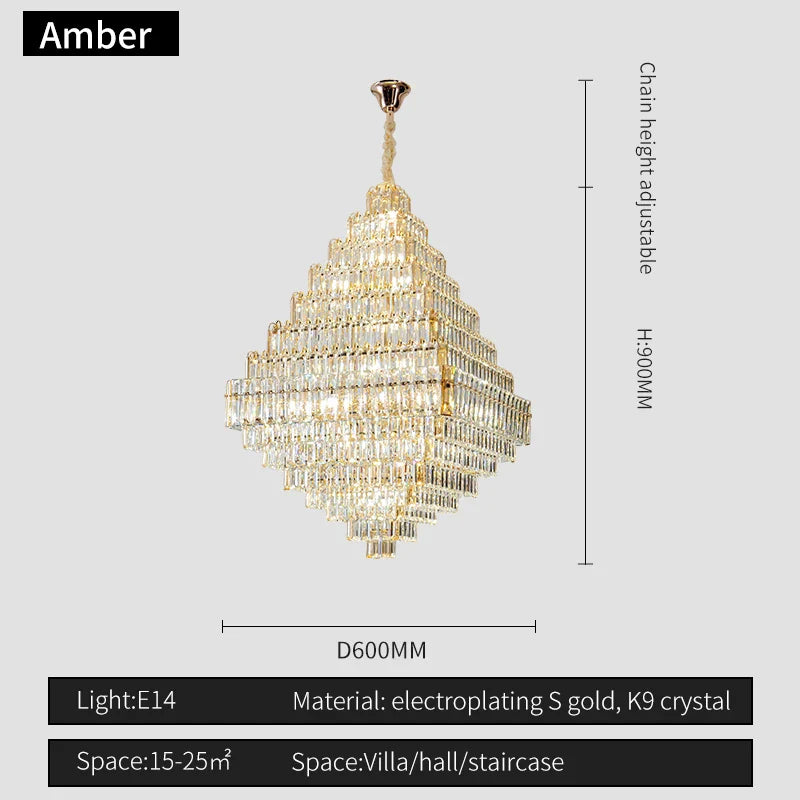 Afralia™ Square Pyramid Crystal Chandelier for Living Room & Hotel Lobby