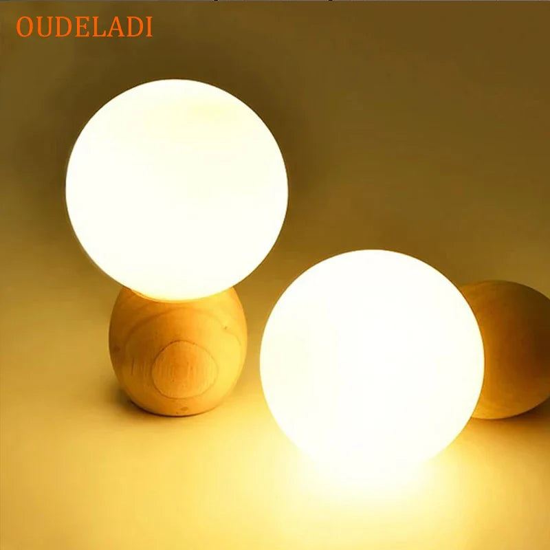Afralia™ Wood Table Lamp with Glass Lampshade, Warm Light for Bedside, Button Switch