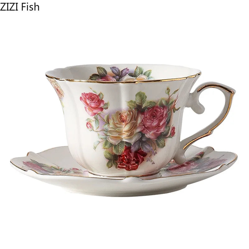 Afralia™ Rose Blooms Ceramic Cup & Saucer Set