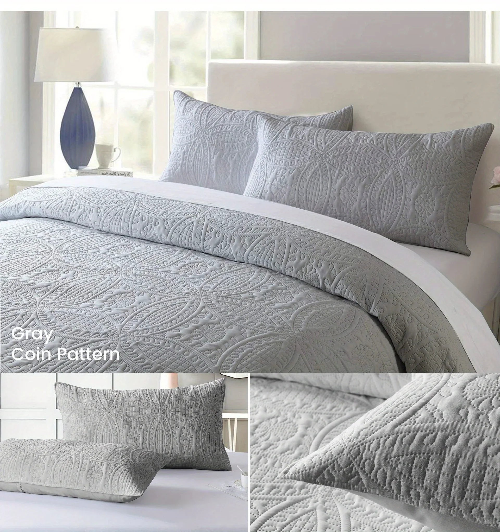 Afralia™ Coin Pattern Quilt Bedding Set with Pillow Shams