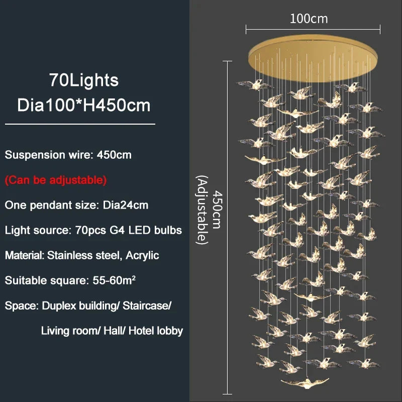 Afralia™ Bird Design LED Chandelier for Luxury Living Room and Restaurant