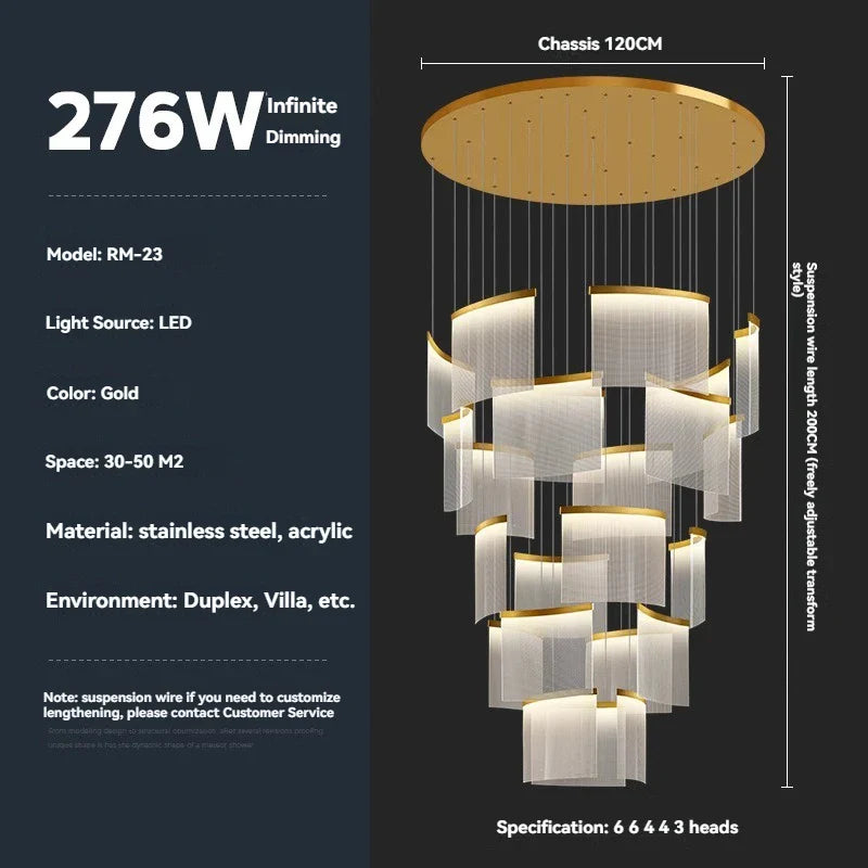 Afralia™ Gold Black LED Round Acrylic Panel Pendant Light for Staircase and Ceiling