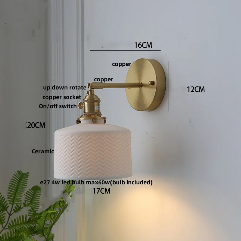 Afralia™ Ceramic Copper Wall Lamp Sconce with Pull Chain Switch for Modern Decor