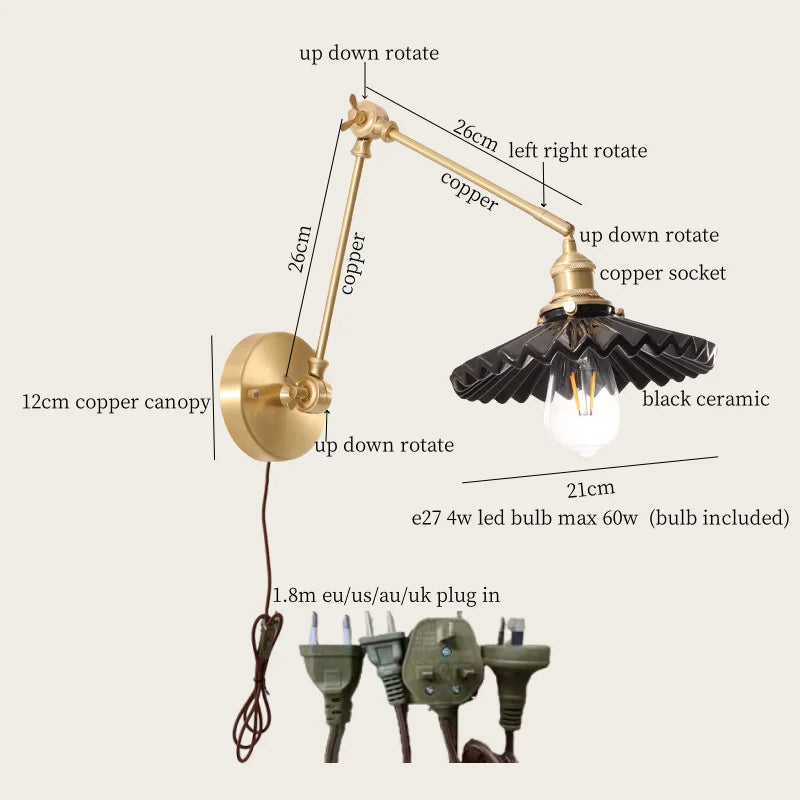 Afralia™ Copper Vintage LED Wall Sconce with Pull Chain for Stair, Loft, Bathroom, Bedroom
