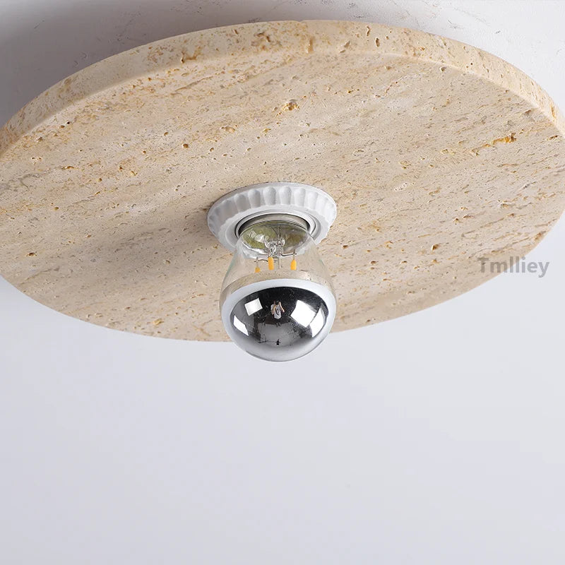 Afralia™ Retro Natural Stone Art Round LED Sconce Ceiling Light for Nordic Home