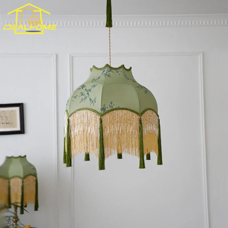 Afralia™ Vintage Copper Fabric Art Pendant Lights LED E27 Gold Lustre for Living Room